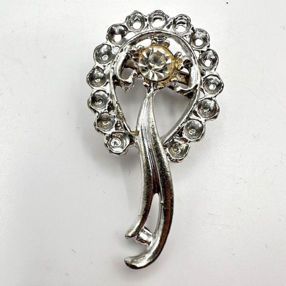 Vintage 80s Silver Tone Cascading Floral Bouquet Burst Rhinestone Brooch Jewelry